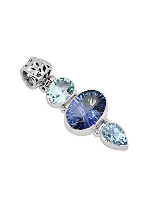 YoTreasure Blue Quartz Blue Topaz Solid 925 Sterling Silver Chain Pendant Necklace Jewelry