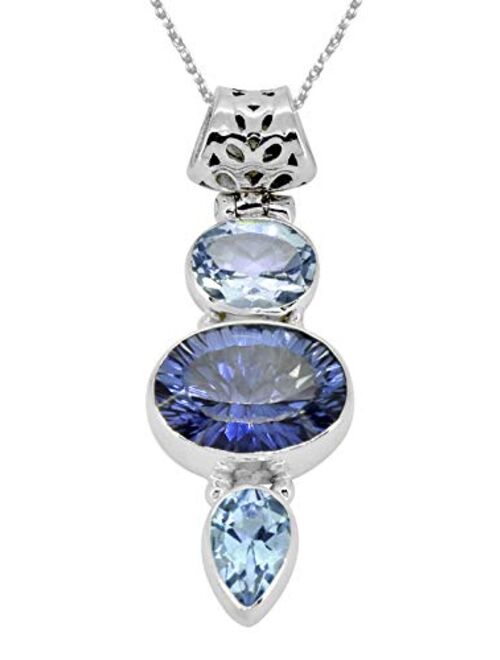 YoTreasure Blue Quartz Blue Topaz Solid 925 Sterling Silver Chain Pendant Necklace Jewelry