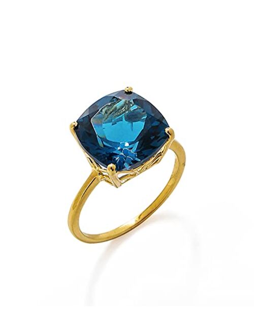 YoTreasure 7.50 ct. t.w London Blue Topaz Solitaire Chunky Ring 10kt Yellow Gold