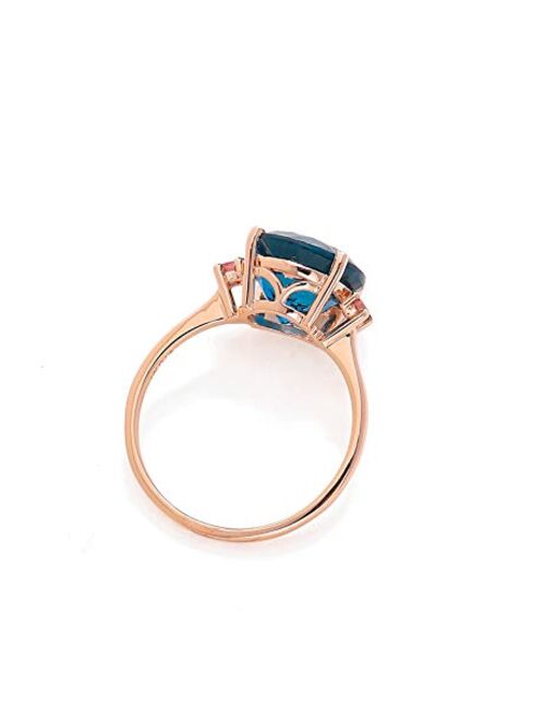 YoTreasure 3.90 Ct. London Blue Topaz Pink Tourmaline Solid 10kt Rose Gold Engagement Ring