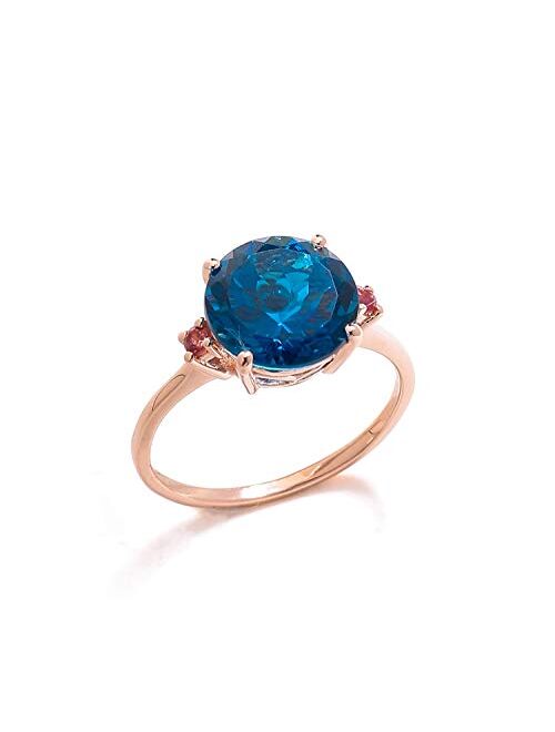 YoTreasure 3.90 Ct. London Blue Topaz Pink Tourmaline Solid 10kt Rose Gold Engagement Ring