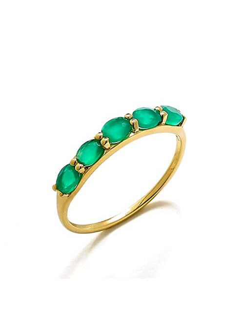 YoTreasure 0.80 ct Green Onyx Solid 10k Gold over 925 Sterling Silver Eternity Band Ring