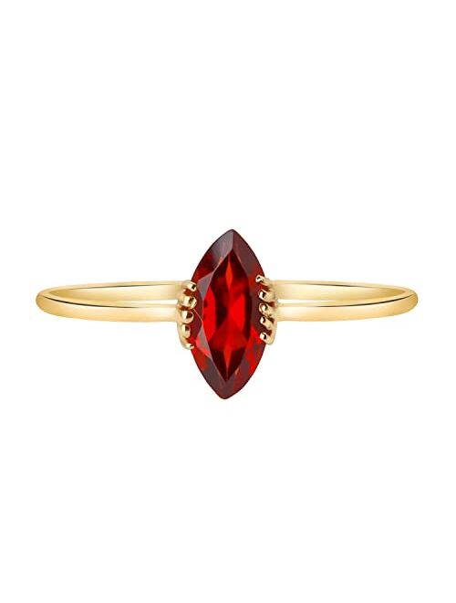 YoTreasure Solid 14K Yellow Gold Natural Opal Red Garnet Solitaire Ring