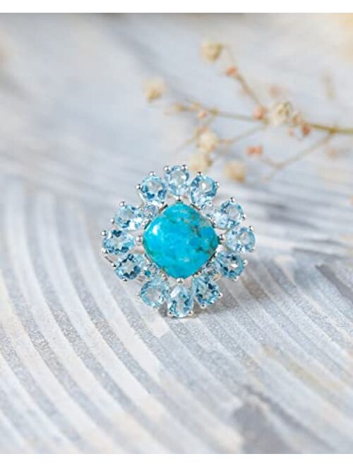 YoTreasure 8.10 Ct. Turquoise Sky Blue Topaz 925 Sterling Silver Genuine Gemstone Women Ring Jewelry