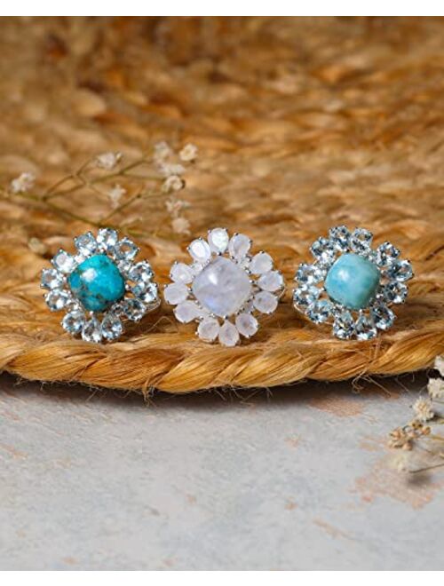 YoTreasure 8.10 Ct. Turquoise Sky Blue Topaz 925 Sterling Silver Genuine Gemstone Women Ring Jewelry