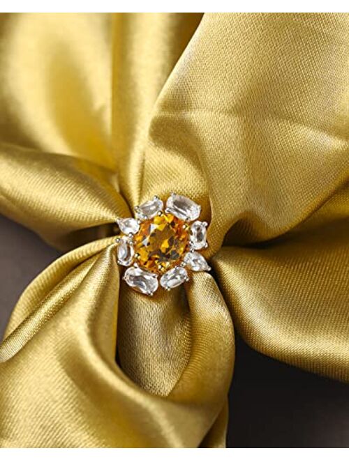 YoTreasure Citrine White Topaz 925 Sterling Silver Gold Plated Cluster Ring Jewelry