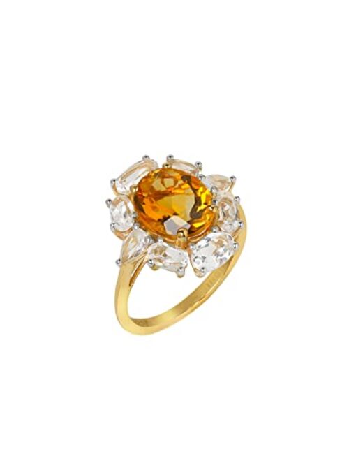 YoTreasure Citrine White Topaz 925 Sterling Silver Gold Plated Cluster Ring Jewelry