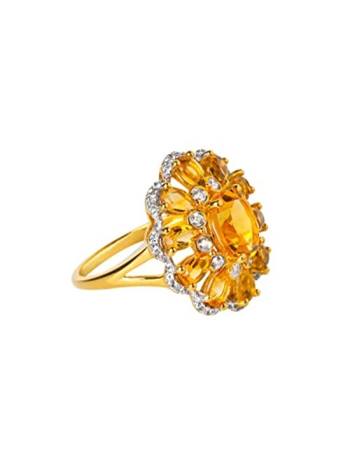 YoTreasure Natural Healing Citrine White Topaz Gold Plated Over 925 Sterling Silver Engagement Ring Jewelry