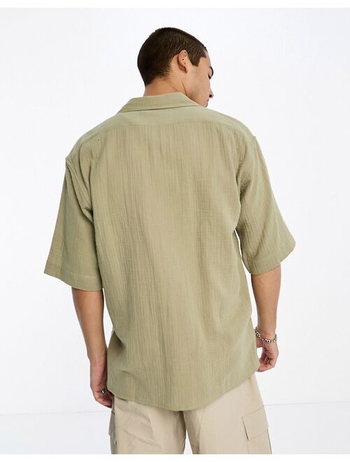 COLLUSION camp collar natural texture summer shirt in khaki