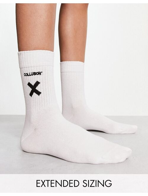 COLLUSION Unisex logo sock in white