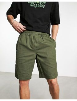 pull on shorts in dark khaki
