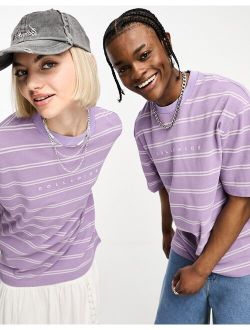 Unisex pique T-shirt in lilac stripe