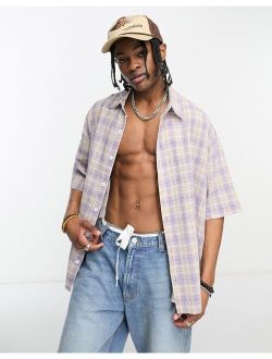 festival relaxed plaid short sleeve shirt in washed lilac