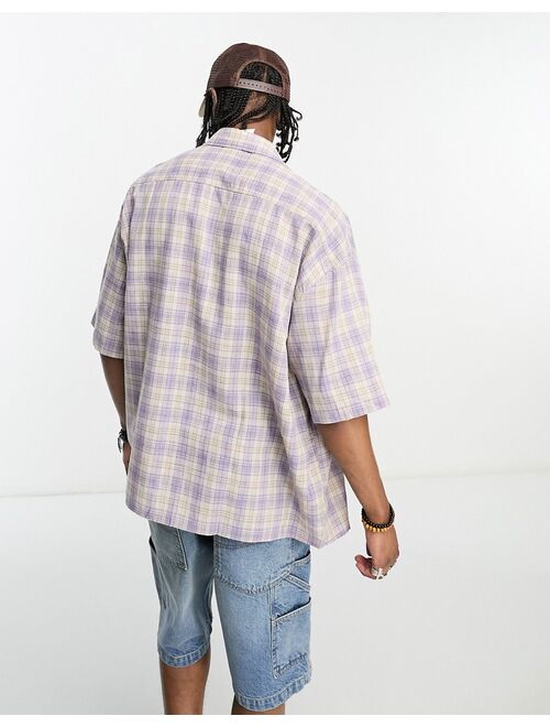 COLLUSION festival relaxed plaid short sleeve shirt in washed lilac