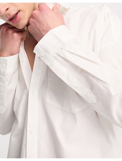 COLLUSION drop shoulder oversized shirt in white