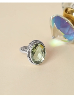 YoTreasure Green Amethyst Solid 925 Sterling Silver Bold Ring Jewelry