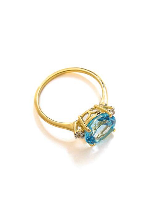 YoTreasure 3.90 Ct Sky Blue Topaz Solid 10k Yellow Gold Ring Jewelry