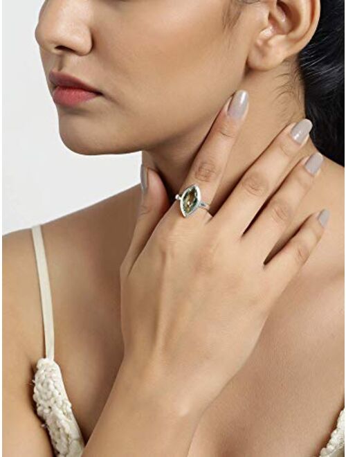 YoTreasure Green Amethyst Solid 925 Sterling Silver Gemstone Ring Jewelry