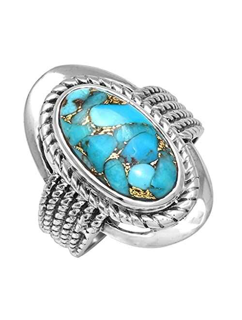 YoTreasure Blue Copper Turquoise Solid 925 Sterling Silver Ring Jewelry