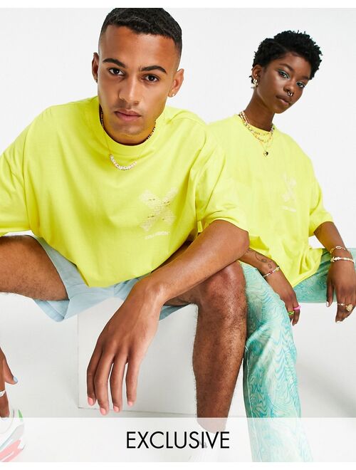 COLLUSION x EXIST LOUDLY Unisex oversized t-shirt with print in yellow
