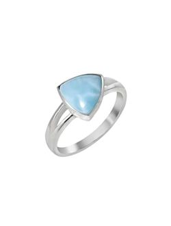 YoTreasure Natural Larimar Solid 925 Sterling Silver Solitaire Ring Jewelry