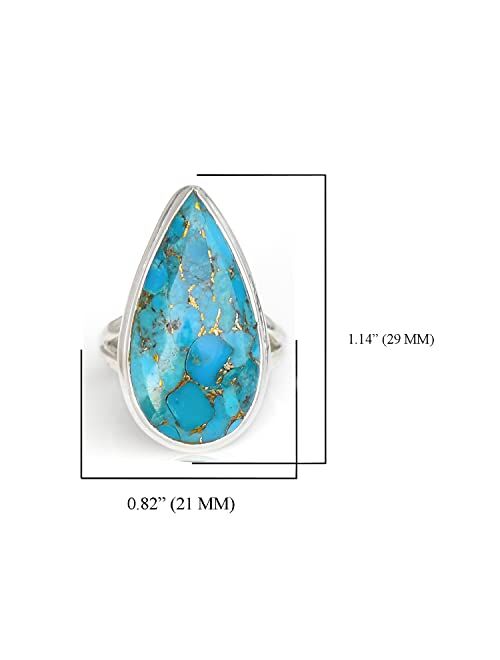 YoTreasure 14x27 MM Blue Copper Turquoise 925 Sterling Silver Ring