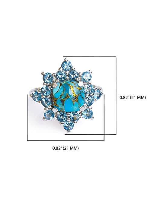 YoTreasure 5.40 ct. t.w. Blue Copper Turquoise 925 Sterling Silver Flower Cluster Ring Jewelry
