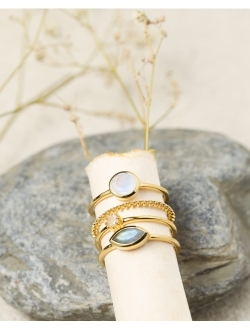 YoTreasure Moonstone Labradorite Love Ring Gold Over Silver Stackable Rings Set