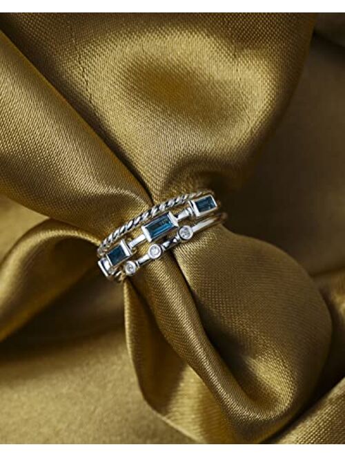 YoTreasure London Blue Topaz White Zircon Love Ring 925 Silver Stackable Rings Set