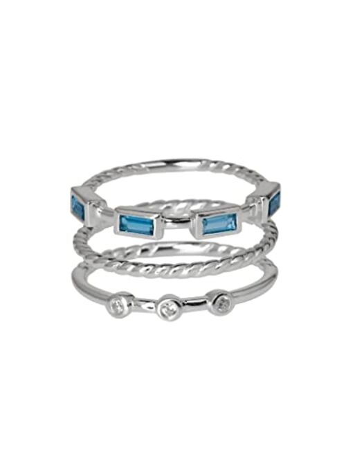 YoTreasure London Blue Topaz White Zircon Love Ring 925 Silver Stackable Rings Set