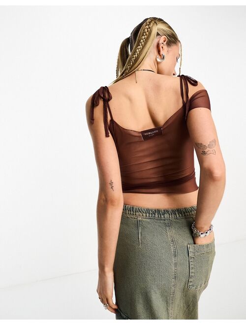 COLLUSION short sleeve mesh ballet top in brown