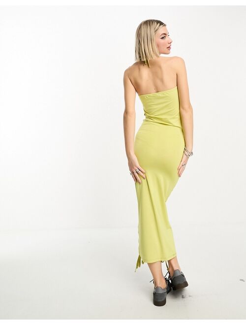 COLLUSION ruched front halter maxi dress in green