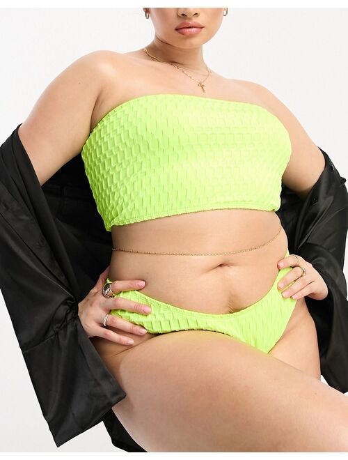 COLLUSION Plus textured bandeau bikini top in neon yellow