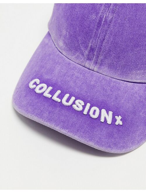 COLLUSION Unisex embroidered logo cap in purple acid wash