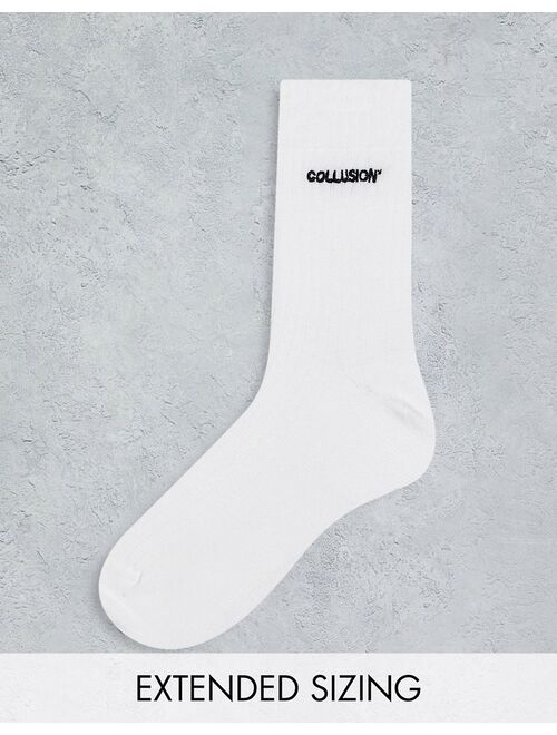 COLLUSION Unisex branded sock in white
