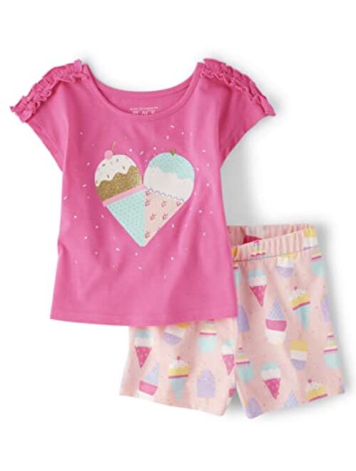The Children's Place baby-girls And Toddler Girls Short Sleeve Shirt and Shorts, 2pc Set
