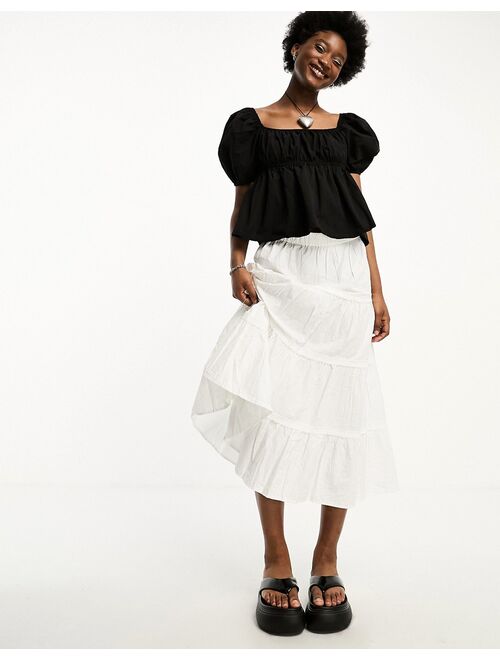 COLLUSION square neck puff sleeve crop blouse in black