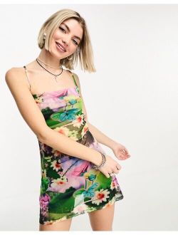 festival garden print mini slip dress in multi