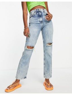 x005 straight leg jeans with bleach detail in blue