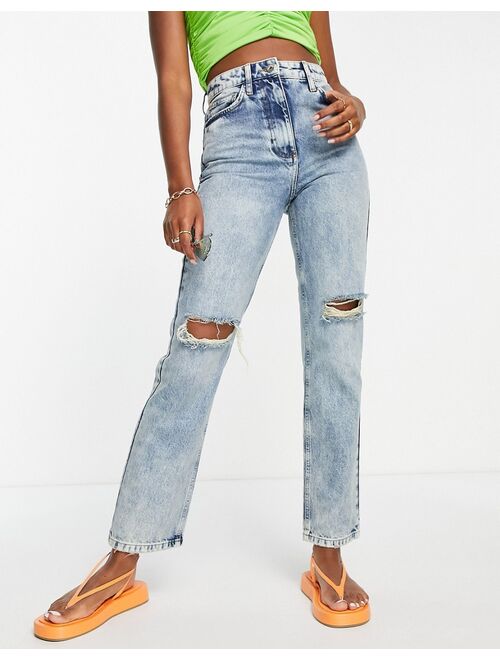 COLLUSION x005 straight leg jeans with bleach detail in blue