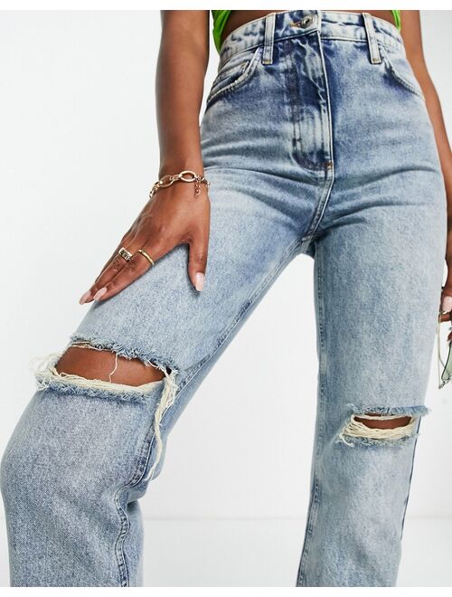 COLLUSION x005 straight leg jeans with bleach detail in blue