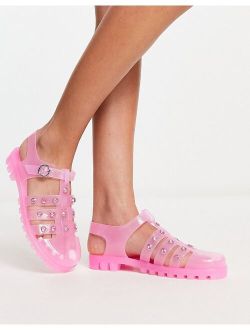 clear rubber diamante jelly shoe in pink