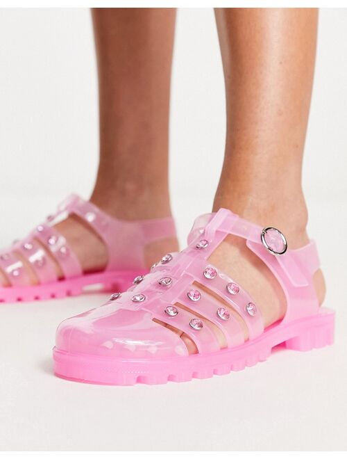 COLLUSION clear rubber diamante jelly shoe in pink