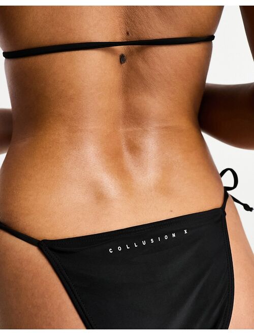 COLLUSION tie side bikini bottoms in black