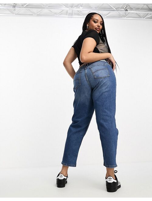 COLLUSION x006 Plus stretch mom jeans in mid blue