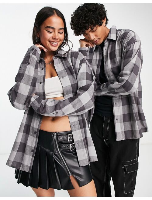 COLLUSION Unisex oversized skater plaid shirt in gray