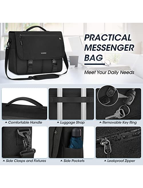 Rainsmore Messenger Bag for Men Messenger Bag 15.6 Inch Water Resistant Laptop Bag Casual Satchel Bags for Men Large College Computer Bag Office Work Briefcase Fashion Cr