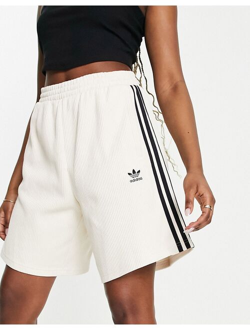 adidas Originals waffle three stripe shorts in off white