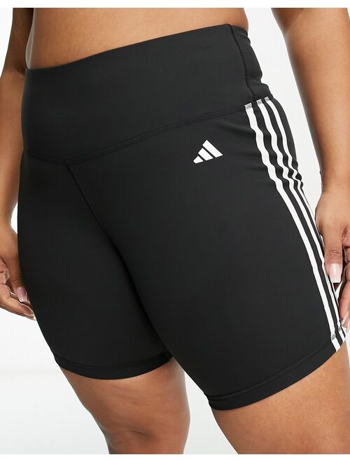 adidas performance adidas Training plus 3 stripe side panel legging shorts in black