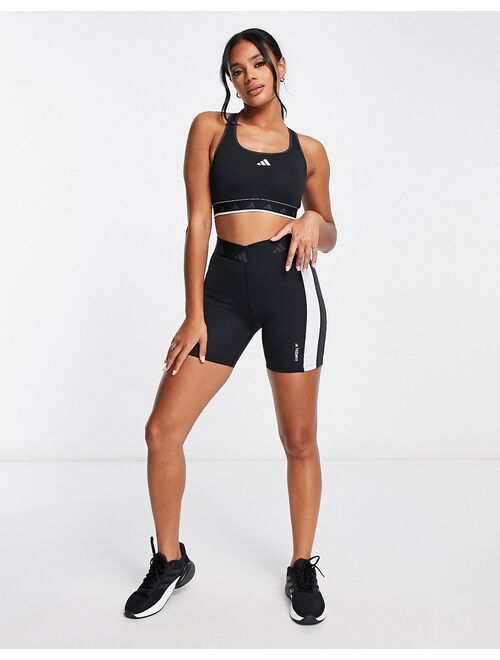 adidas performance adidas Training Techfit color block mid-support sports bra in black and white